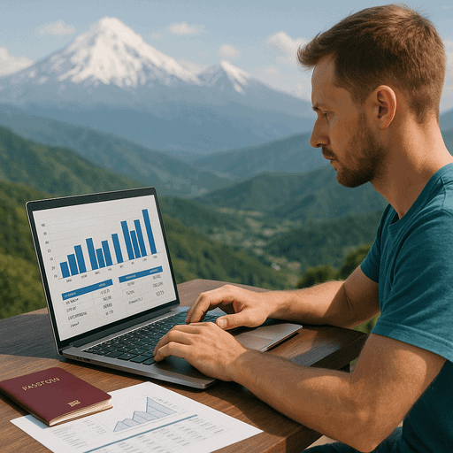 Emprendedor digital que trabaja de forma remota mientras se beneficia de la estructura de microempresas con impuestos del 0 % de Armenia para negocios en línea.