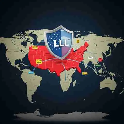 Conceptual illustration of how US Limited Liability Companies provide international investors with protected access to American investment markets and diversification opportunities
