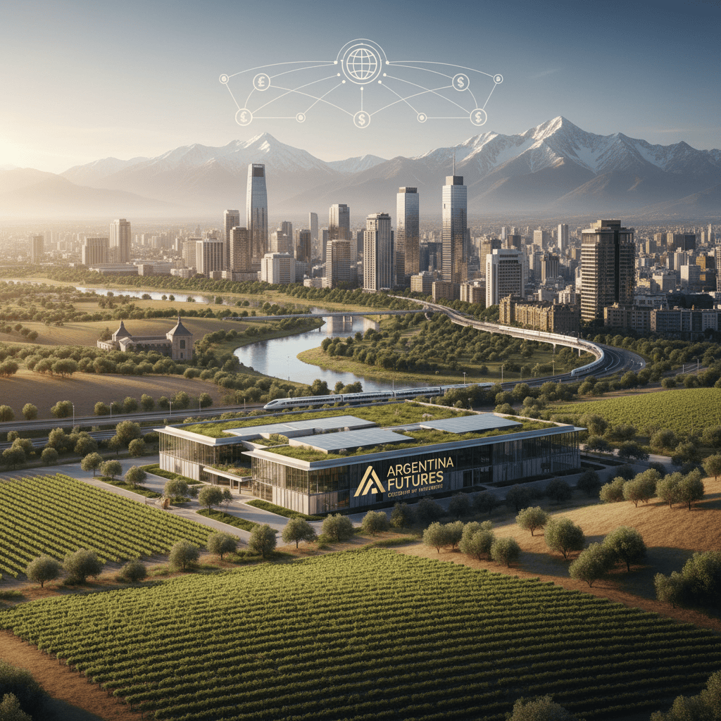 Scenic view of Argentina's diverse landscape with urban and rural settings.