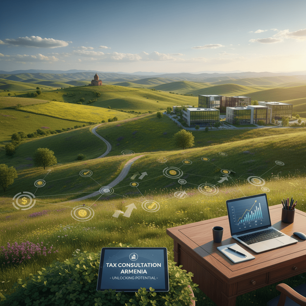 Vista panorámica de la campiña armenia con onduladas colinas verdes.