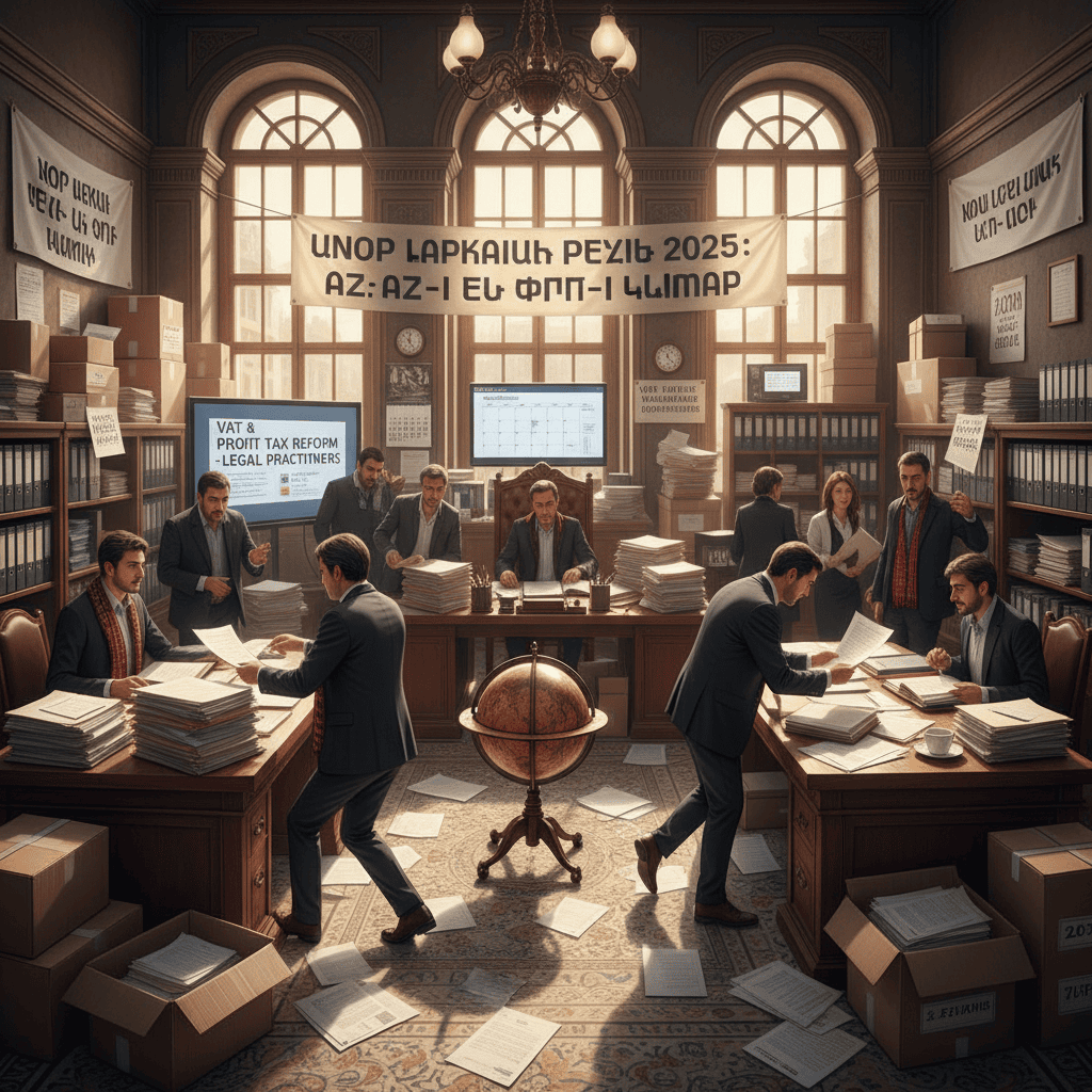 律师事务所内部,桌子上散落着法律文件和税务表格。