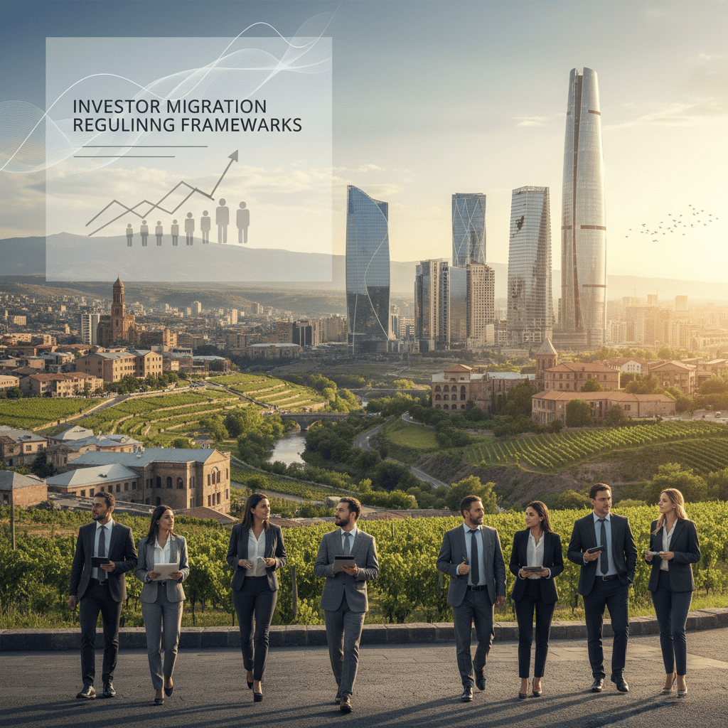 An Armenian cityscape blending nature and modern architecture, representing investor migration challenges.