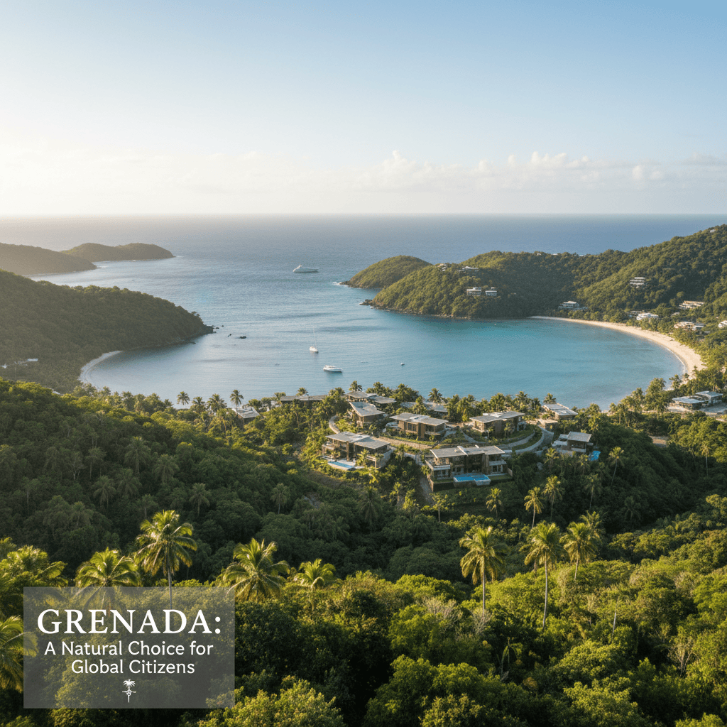 المساحات الخضراء الوفيرة والمياه الهادئة في غرينادا تحت السماء الصافية، ترمز إلى فرص الاستثمار في منطقة البحر الكاريبي.