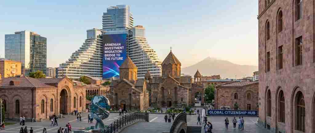 Panoramic view of modern and traditional Armenian architecture.