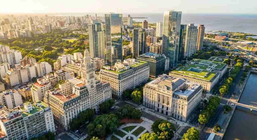 Aerial view of Buenos Aires featuring a blend of modern and traditional architecture.