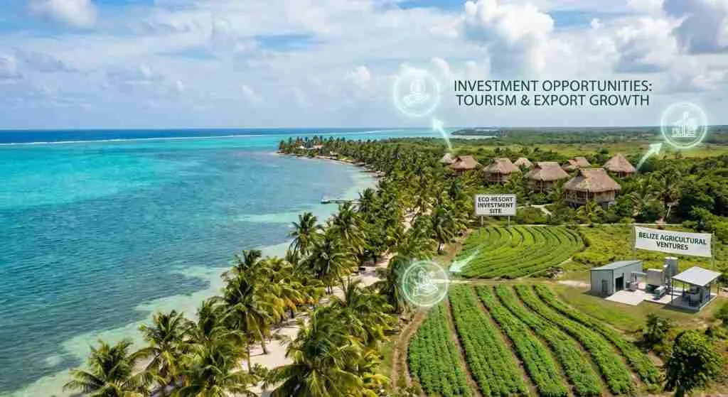 Prachtig uitzicht op de kustlijn van Belize met investeringsmogelijkheden in commerciële projecten.