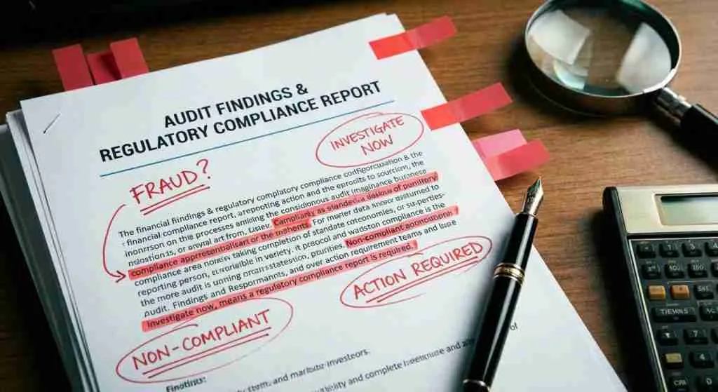 Detailopname van financiële documenten met gemarkeerde aantekeningen en een pen.