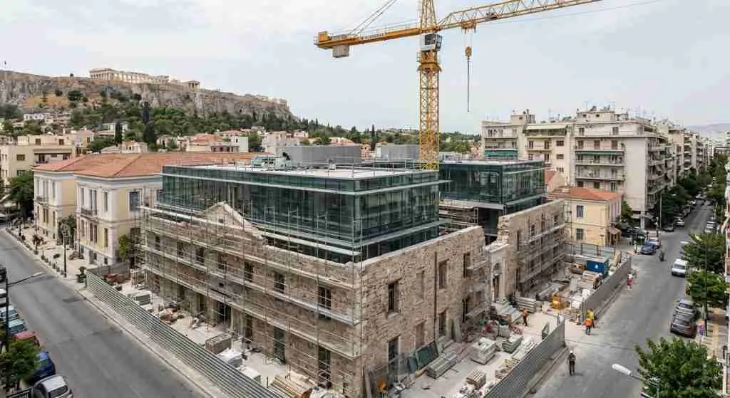 Construction site showcasing renovation of a historic building in Greece.