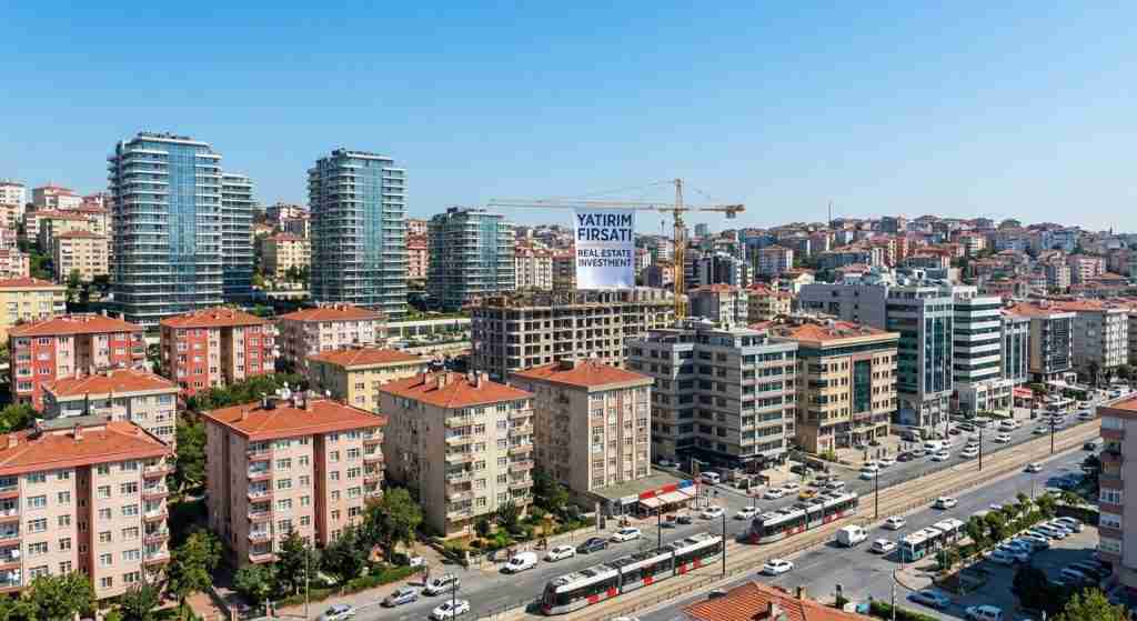 A diverse mix of urban properties in Turkey, including residential and commercial buildings.