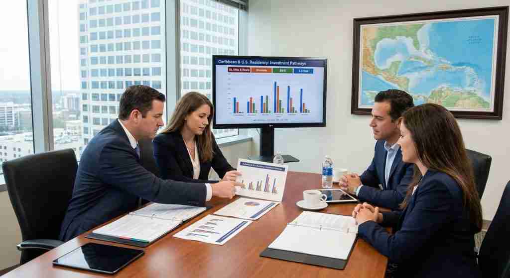 法律顾问在专业的办公环境中讨论投资方案,没有可见的文字。